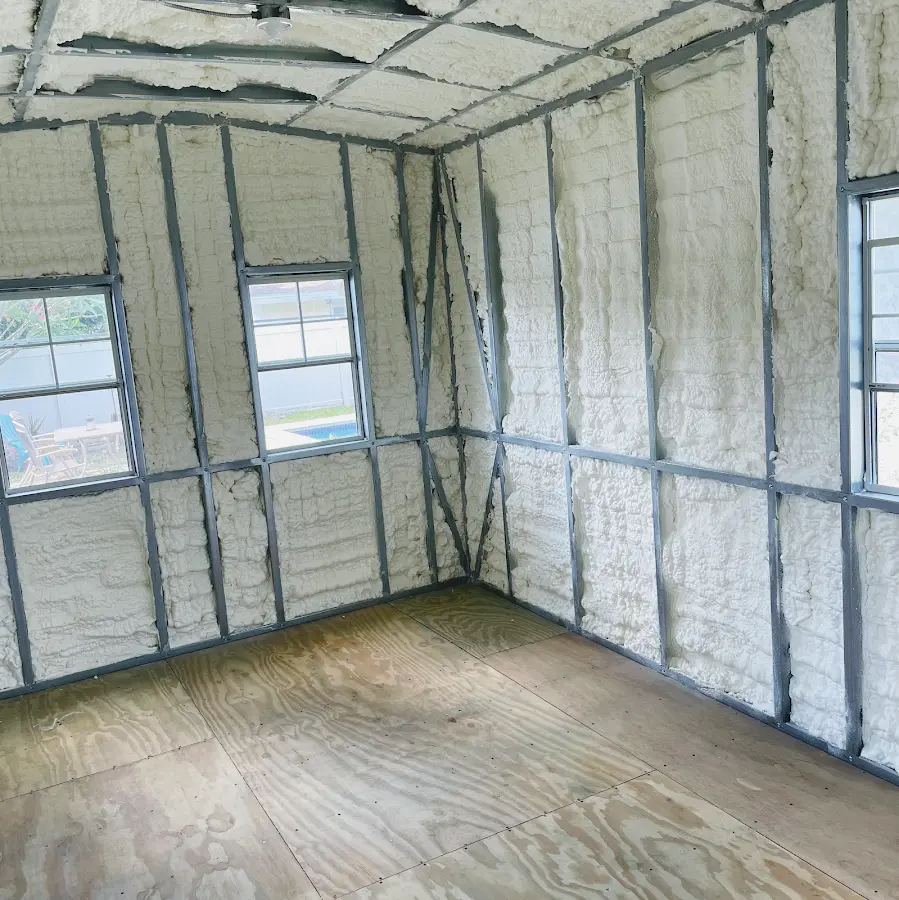 Closed-cell spray foam insulation applied to wall cavities in a residential project in Shasta Lake